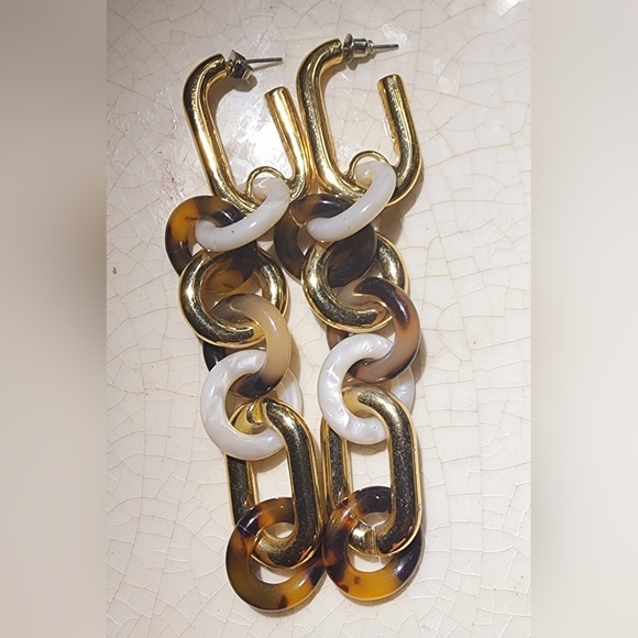 Baublebar 4 inch leopard print, white and gold chain link drop earrings - Picture 2 of 5